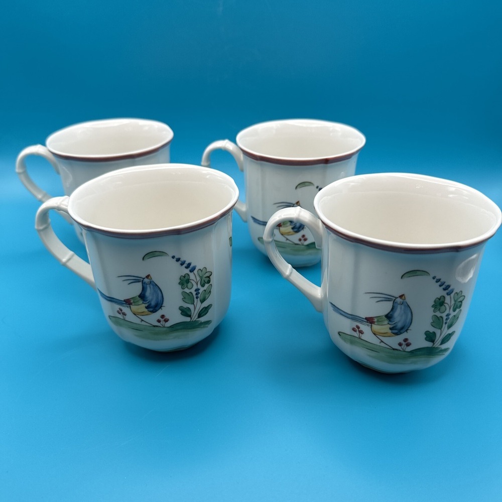 Villeroy & Boch Jardin‎ D'alsace Fleur Coffee Mug Tea Cups Set of 4 3.5" Birds
